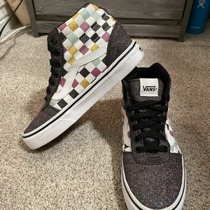 Checkered Sparkly vans size 6.5